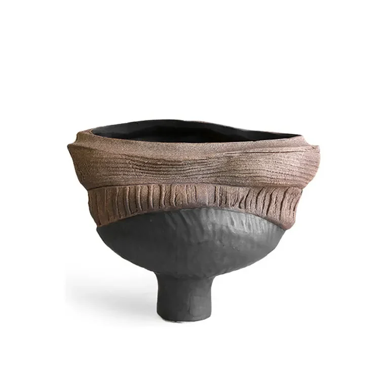 

Wabi Sand Wind Flat Mouth Vase Ornament Sales Office Model House Homestay Home Furnishing Living Room Restaurant