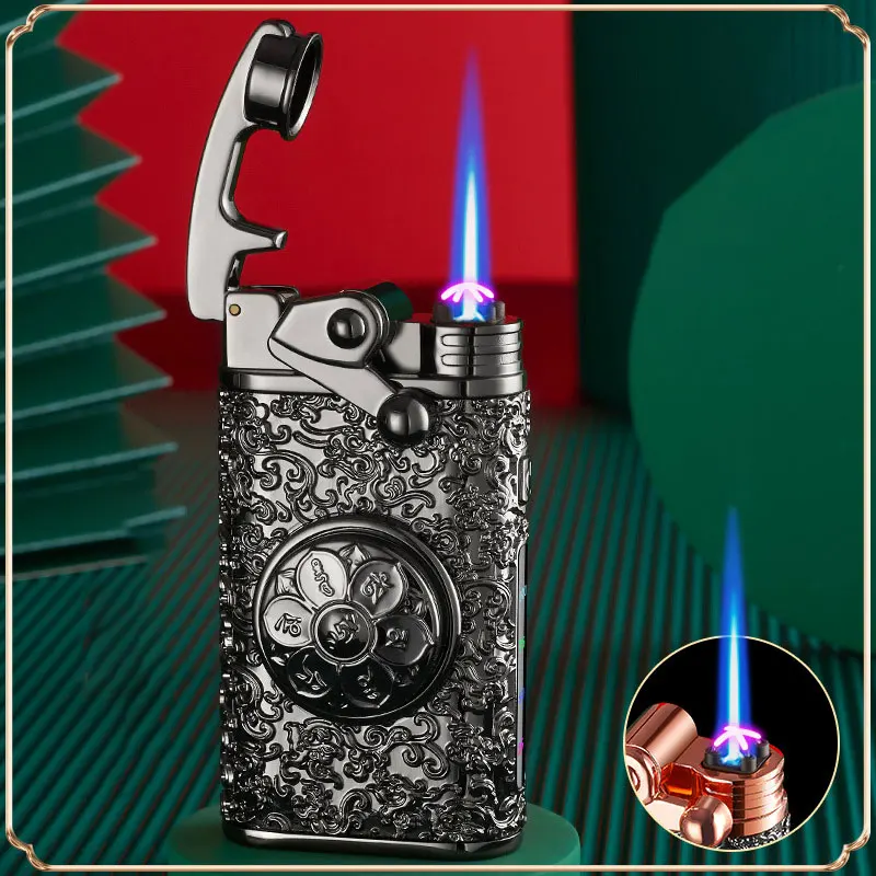 Embossed Touch Blue Flame Rocker Plasma Electric Lighter, Windproof Arc, USB Gas, Metal Survival Torch, Turbo Lighter, 2024