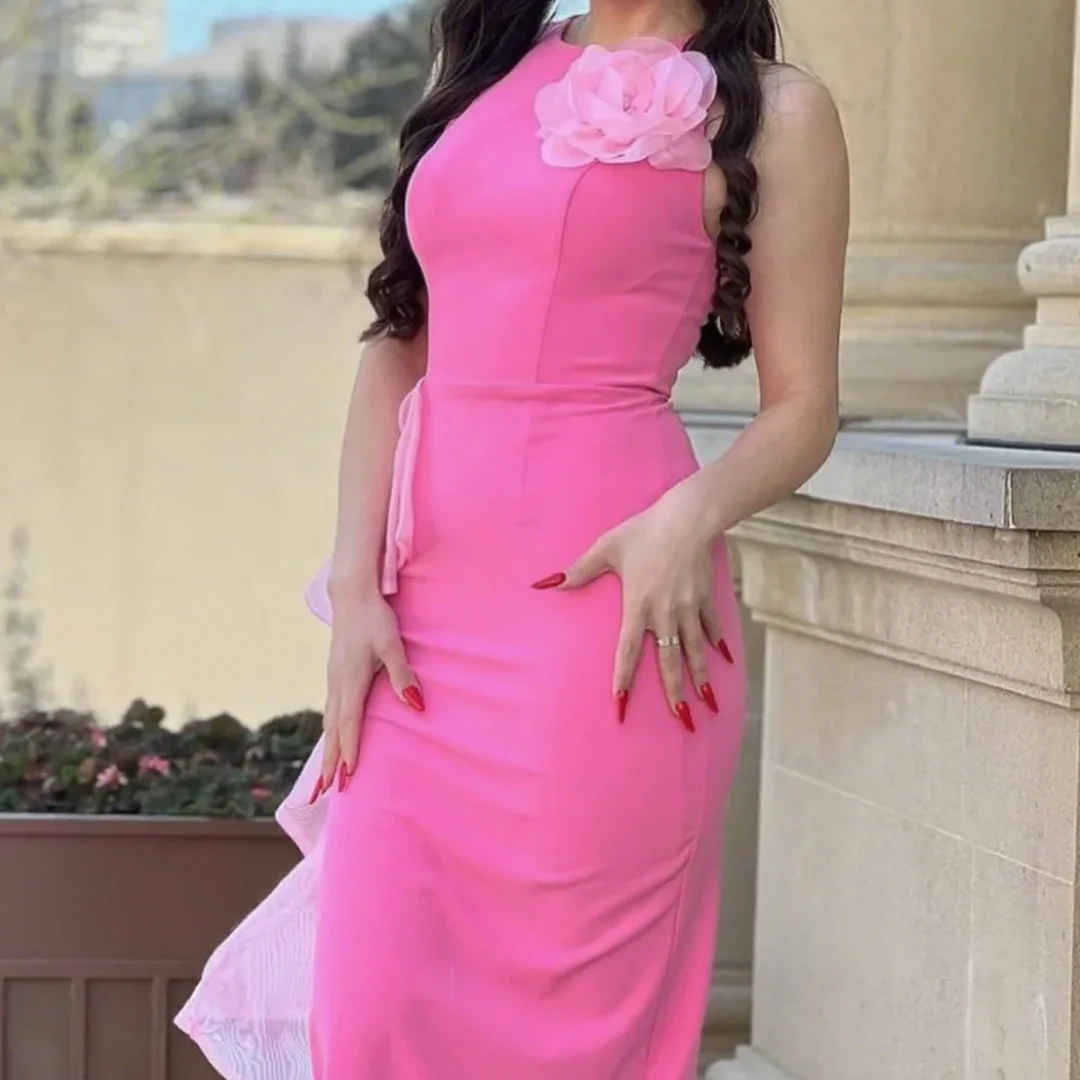 Jersey plissado flor vestidos de baile estilo chinês formal casual simples retro bainha o-pescoço midi vestidos personalizados