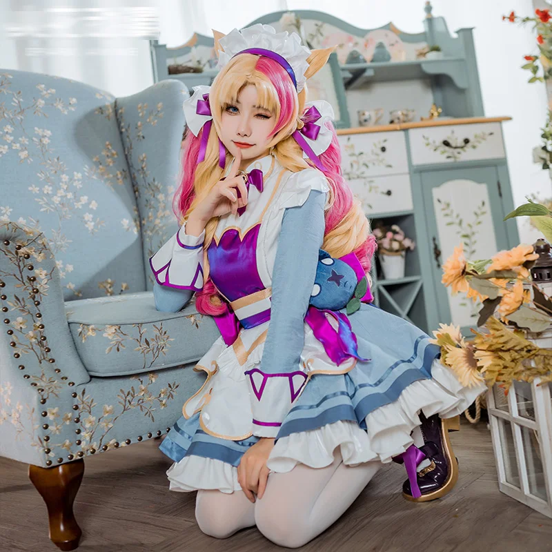 Hot game LOL cos Gwen New cosplay coffee sweetheart Lively and cute lolita maid outfit costume women cake dress H