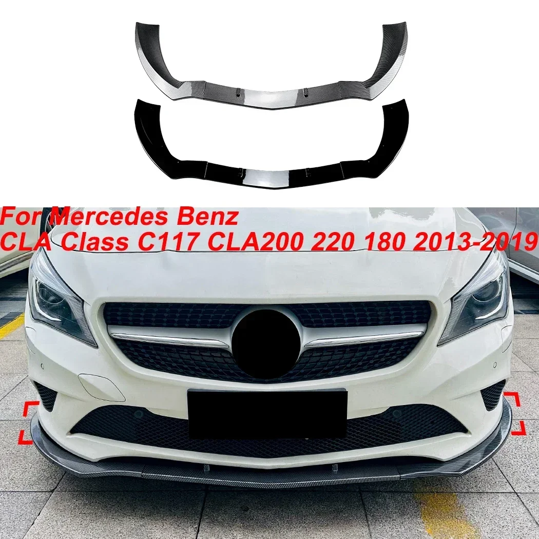 For Mercedes Benz CLA Class C117 CLA200 220 180 2013-2019 Front Bumper Lip Splitter Spoiler Diffuser Body Kit ABS Gloss Blac