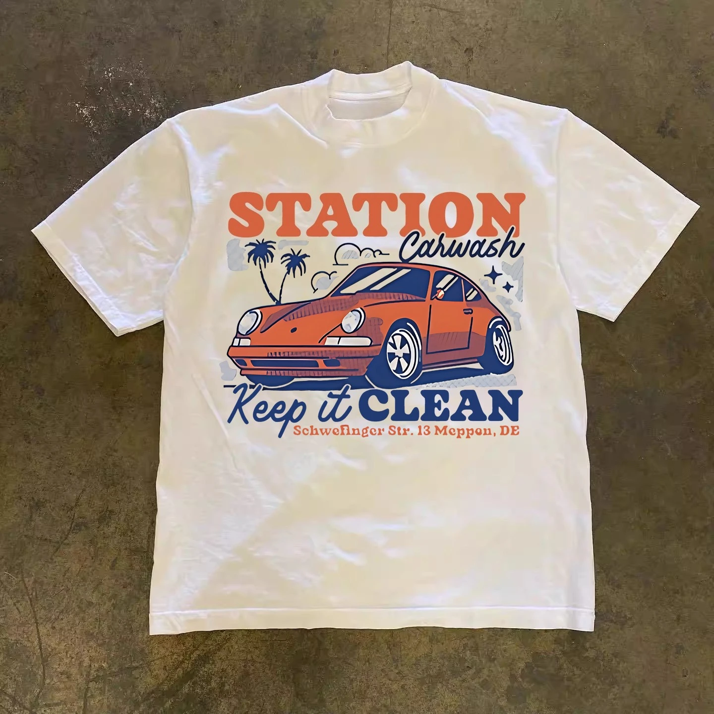 

American Retro Men's Pure Cotton Loose Top, Sports Car Printing Short-sleeved T-shirt The Same for Men and Women