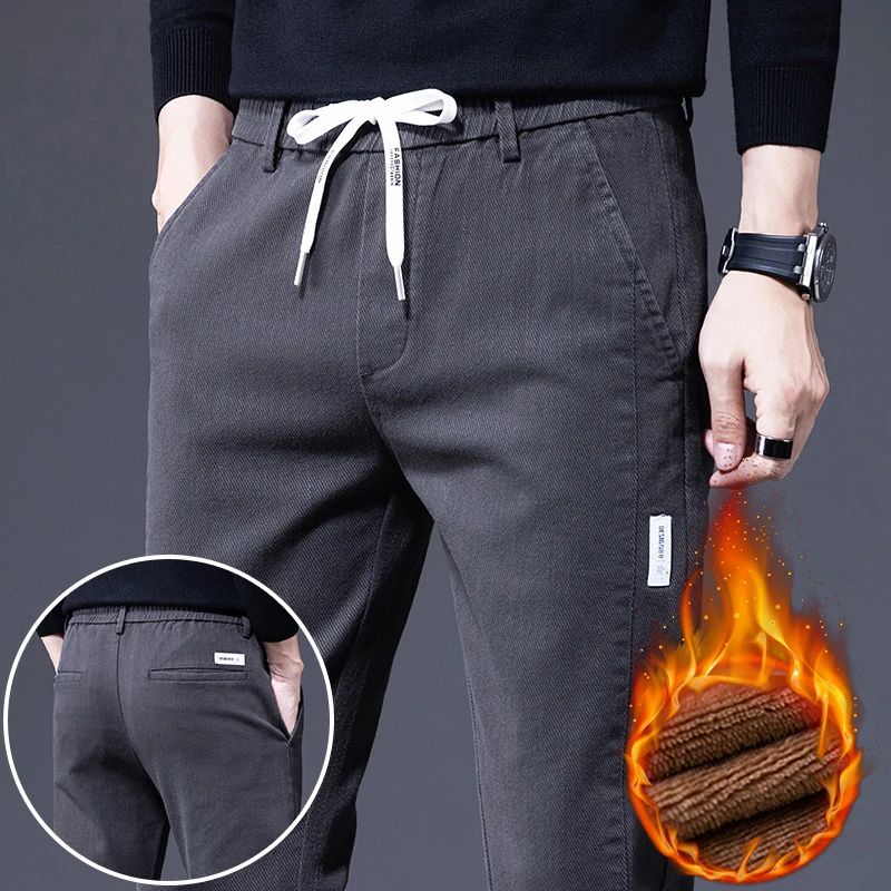 

Зимние бархатные утепленные повседневные брюки Деловые тонкие прямые флисовые повседневные брюки с эластичной резинкой на талии Универсальные уличные брюки