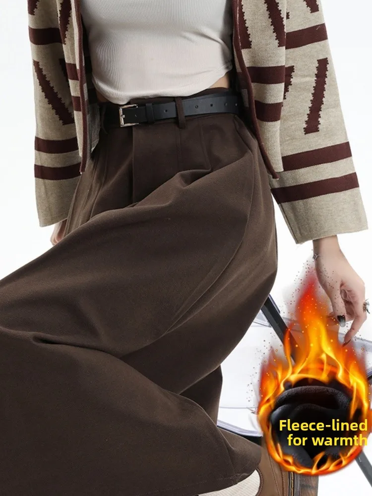 Damska spódnica midi w kształcie litery A z wełny Thiened Fce Bla, jesienno-zimowa, z wysokim stanem, spódnica w kształcie litery A, długa spódnica typu parasol.