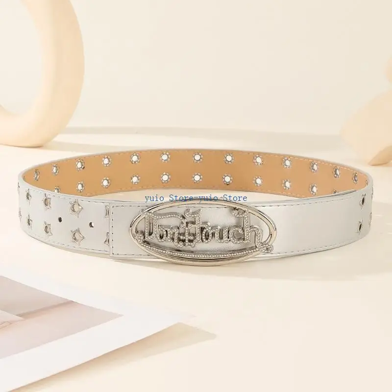 

X7XB Gothic Punk Chain Belt With Double Row Star Studs Elastic Waistband For Women Men Outfit Enhancement