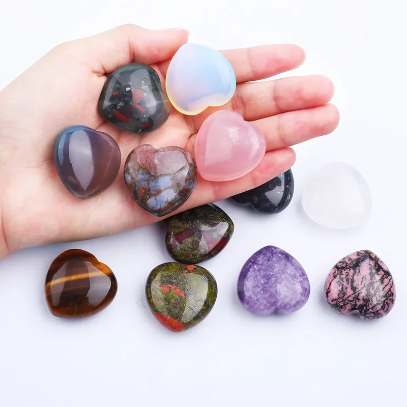 Reiki Healing Ornament 30mm Natural Stone Amethyst Heart Shape Home Decor Christmas Halloween New Year Small Furnishings Gift