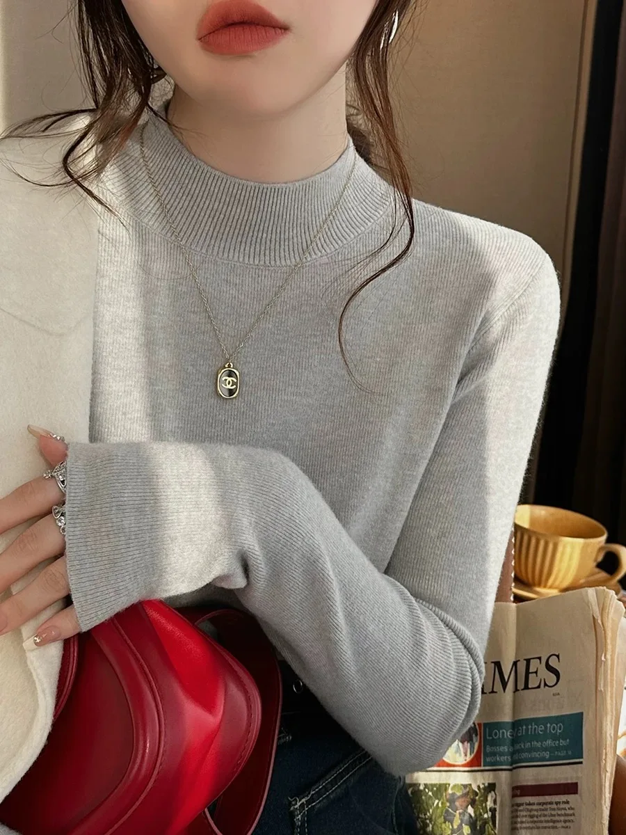 Pull Slim à col roulé pour femme, tricot thermique, couche De Base, hauts pour l'automne et l'hiver, mode décontractée, confort ajusté
