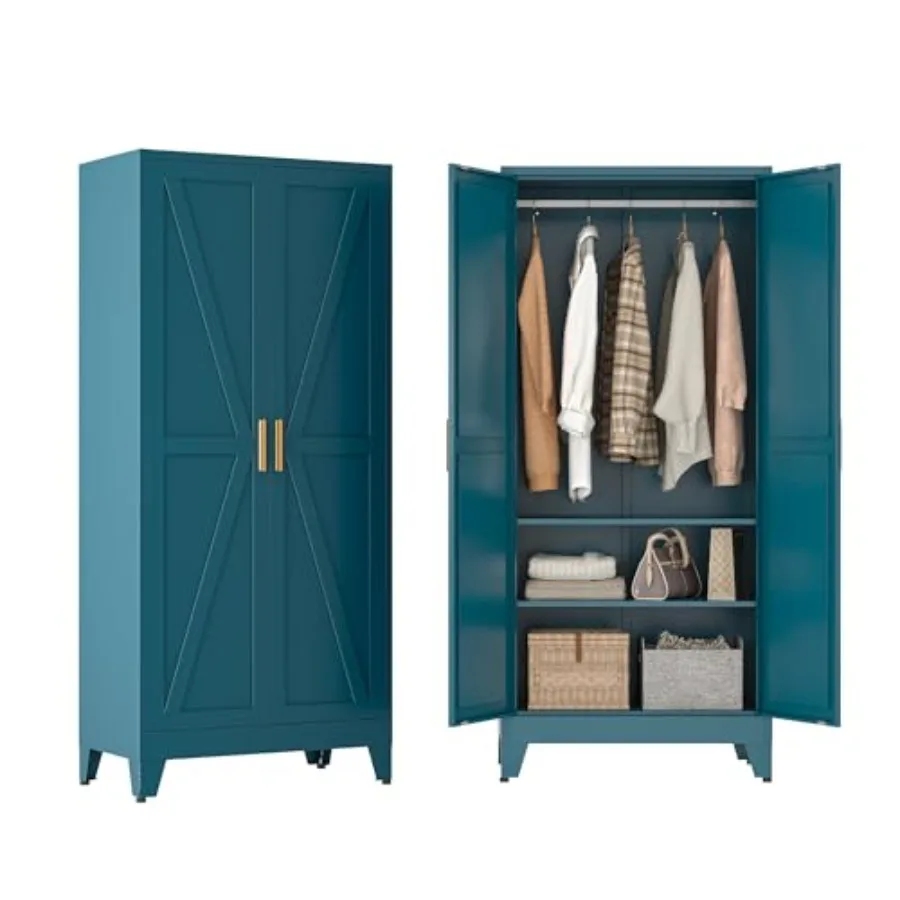 Metal Wardrobe Closet with Doors and Shelves 71