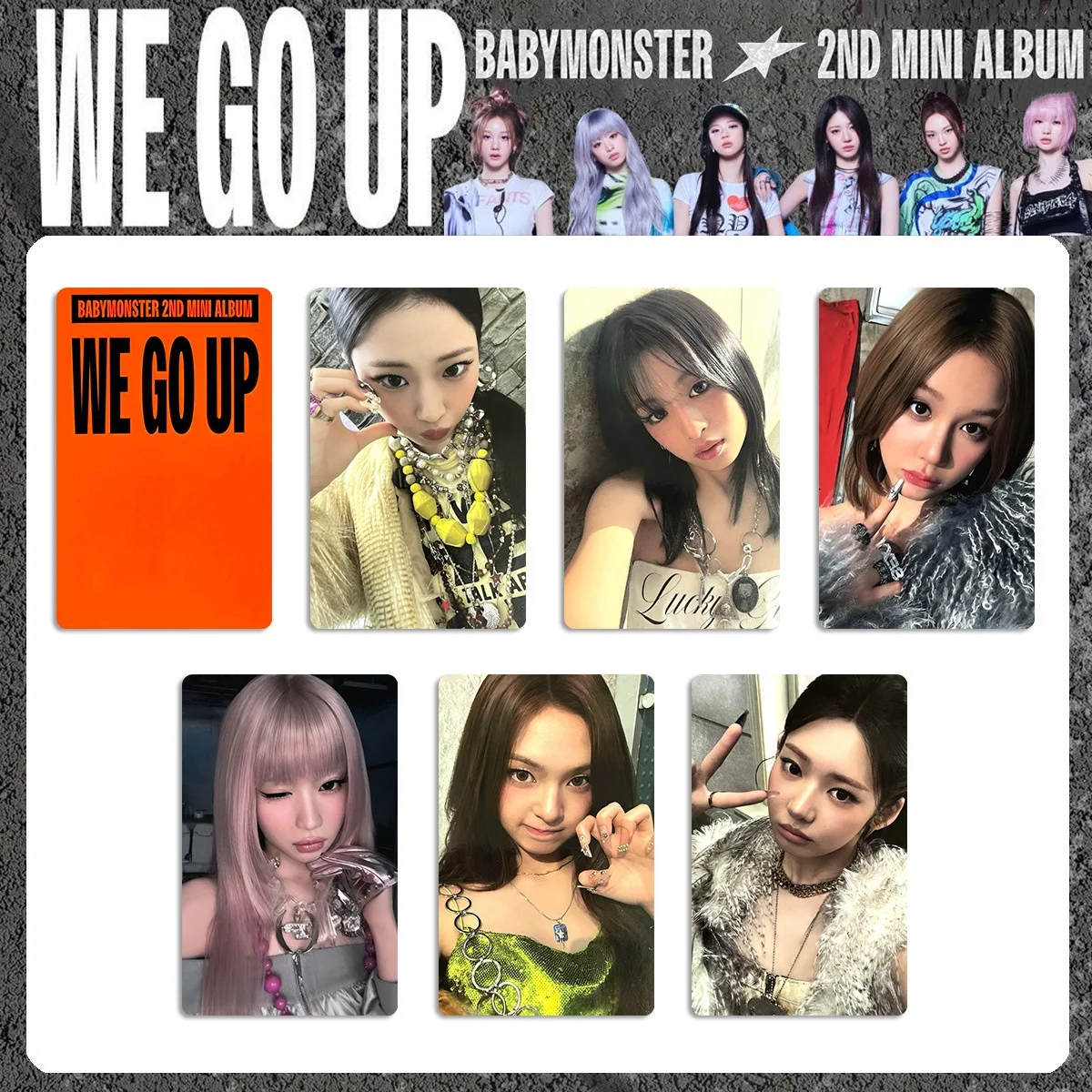 ألبوم KPOP Babymonster الجديد WE GO UP HD بطاقات الصور ASA RUKA RAMI CHIQUITA RORA PHARITA LOMO بطاقات مزدوجة الجانبين بطاقة بريدية المشجعين هدية