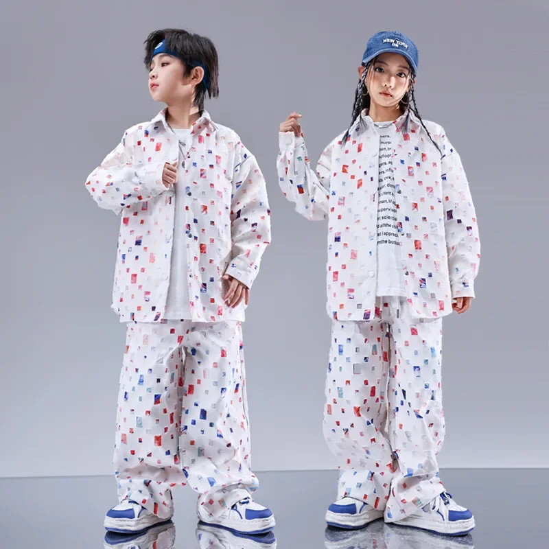 Children Boys Girls Streetwear Loose Casual Long Sleeve Hole Shirts Pants Suits Sets Kids Tracksuits Stage Hip Hop Clothing