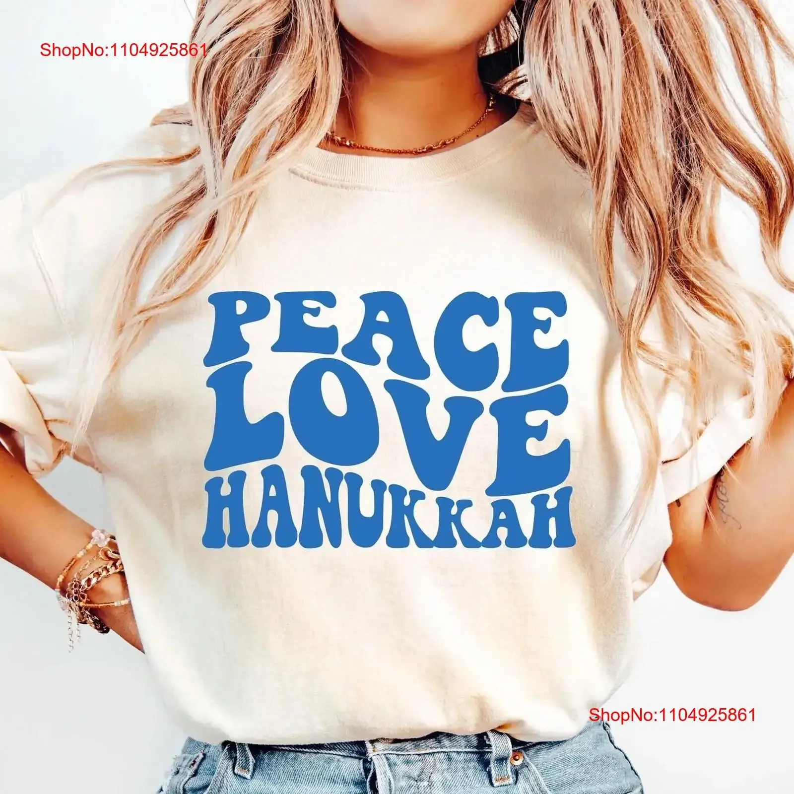 

Peace Love Hanukkah T Shirt Jewish Menorah Chanukah Festival Funny Family vintage Washed Top For Everyday Wear Versatile