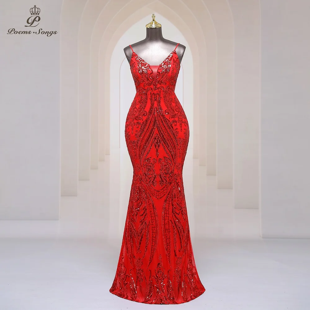 Sexy Deep-V neck red Mermaid Evening Dresses Prom Gowns Maxi dress formal occasion dresses party dresses prom dress 2023