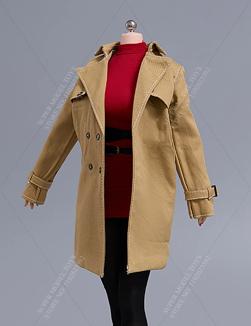 CDTOYS CD082 Pakaian Tentara Wanita Skala 1/6 Gaun Warna Solid Slim Jaket Angin Khaki Untuk Boneka Action Figure 12-inci