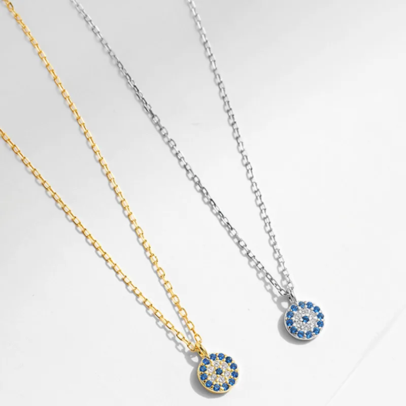 

Blue Eye Necklace 925 Sterling Silver Zirconia Eyes Pendant Necklace Choker Trendy Link Chain Jewelry Gifts For Women Girls