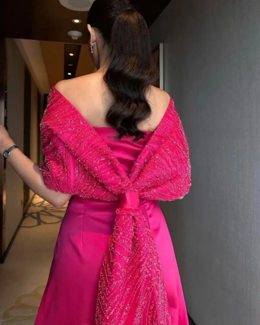 Strapless Evening Dresses with Sparkling Bateau Wraps Saudi Arabia Women Wear Long Maid of Honor Party Formal Gowns