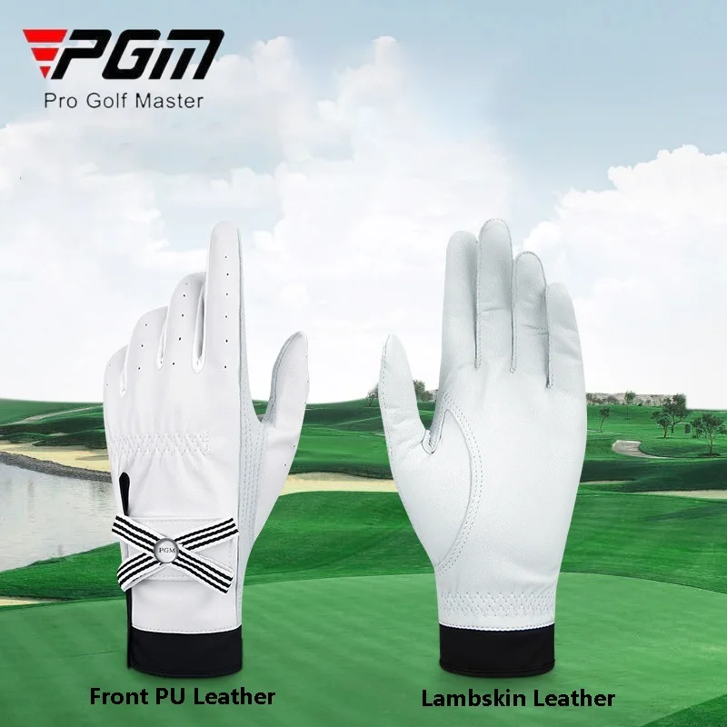 PGM 1 Pair Women Lambskin Leather Golf Gloves with Mark Ladies Breathable Open Finger Mittens Right and Left Hand Sport Gloves