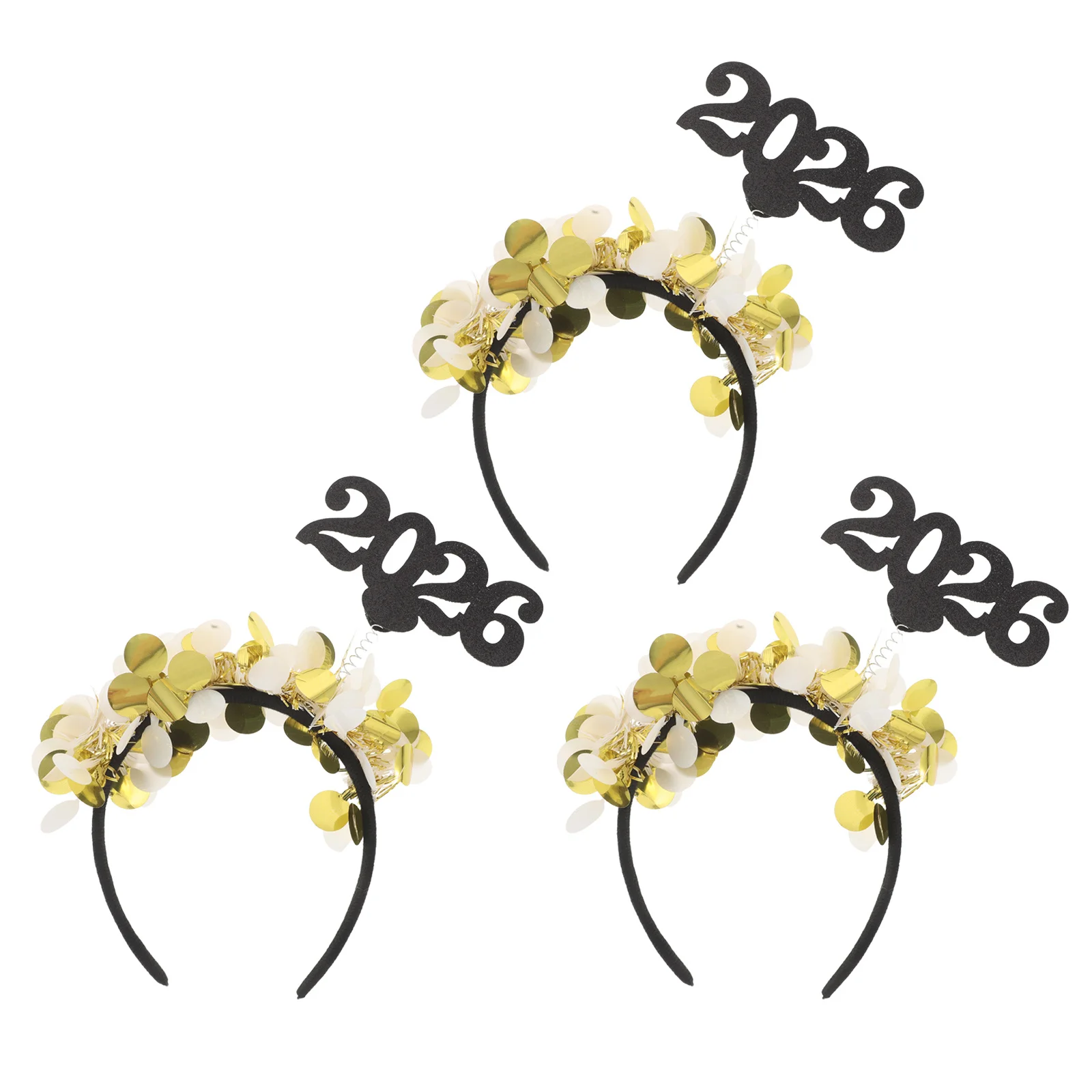 

3Pcs New Year Hairband Gold Shiny Metallic Circle Party Headband New Years Eve Headwear Photo Booth Props Holiday Hair