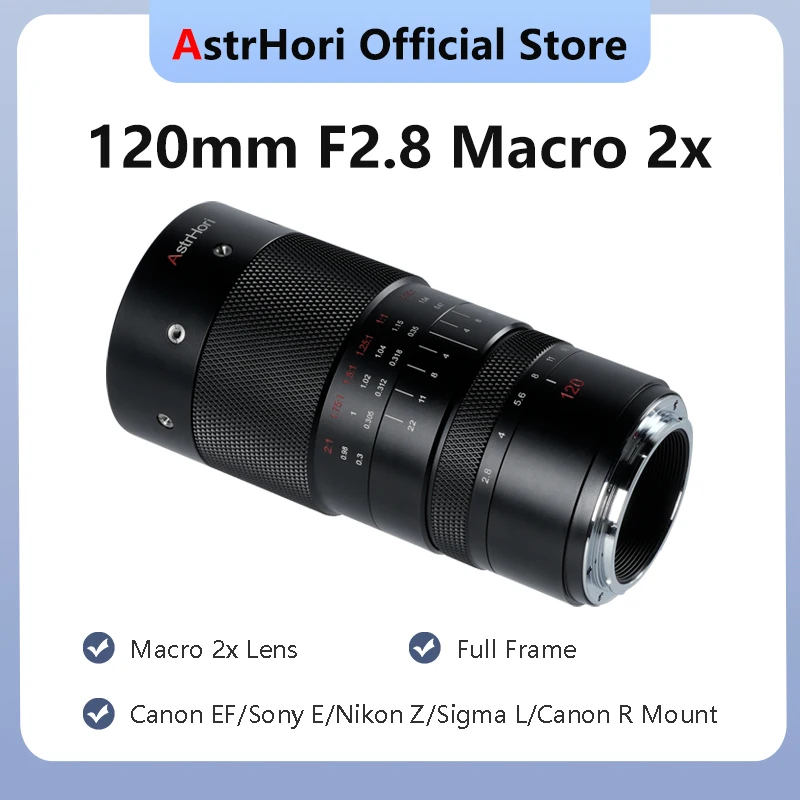 AstrHori 120mm F2.8 2X Macro Lens Full Frame Large Aperture Manual Focus Lens for Canon EF RF Sony E Nikon Z Sigma Leica L Lens