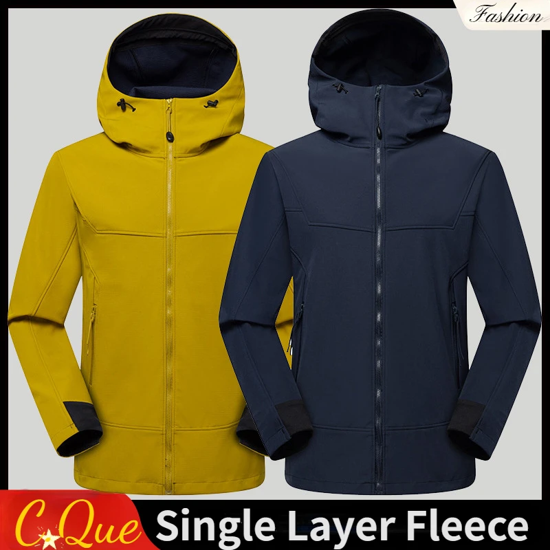 

C.Que Hooded Softshell Windbreaker Jackets Women's Single Layer Men Windproof Fleece Jacket Waterproof Climbing Clothes Autumn