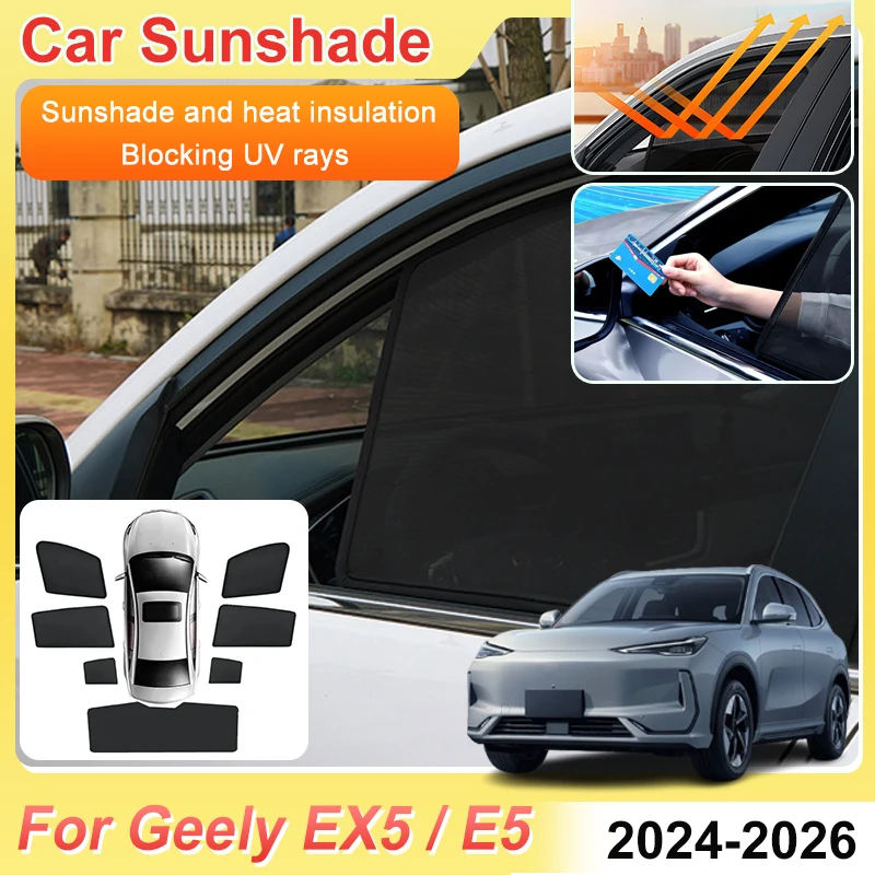 

For Geely Galaxy EX5 E5 Accessories 2025 2024 2026 Magnetic Mesh Sunshade UV Sunscreen Car Window Windshield Sun Shade Auto Part