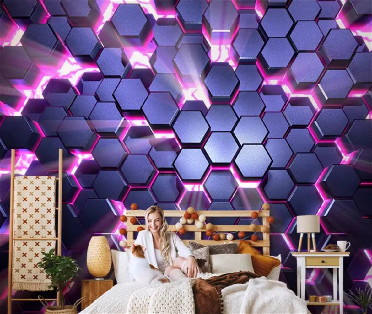 Italian light luxury black high-end grid hexagonal lines geometric wallpaper hotel French light luxury customized mural