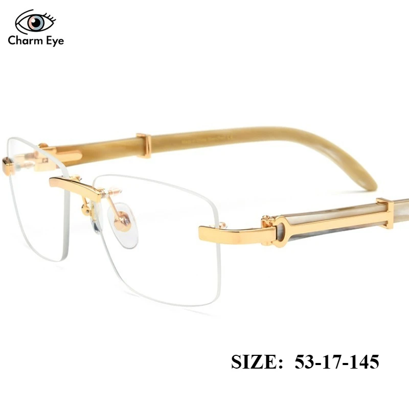 New High End Black White Cow Horn Natural Optical Eyeglass Frame Frameless Square Can Be Matched Myopia Anti Blue Light Glasses