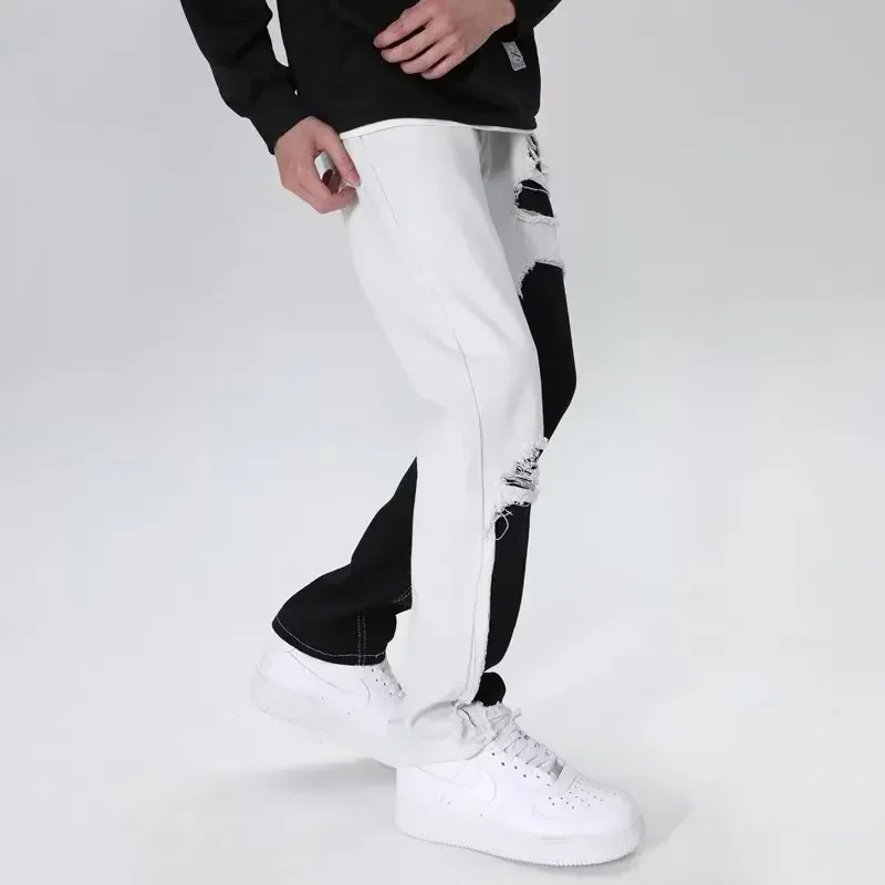 2024 AOSHIYA Y2K Streetwear White Slim Ripped Pants Men Clothing New Fashion Boyfriend Jeans For Women Long Trousers Ropa Hombre