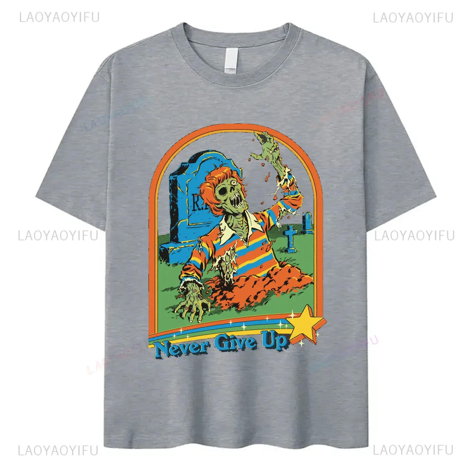 سلسلة الرعب الهزلية تيشيرتات للرجال والنساء ، لا تستسلم أبدًا ، قطن ، فريد ، إبداعي ، كرتون ، ملابس الشارع الصيفية
