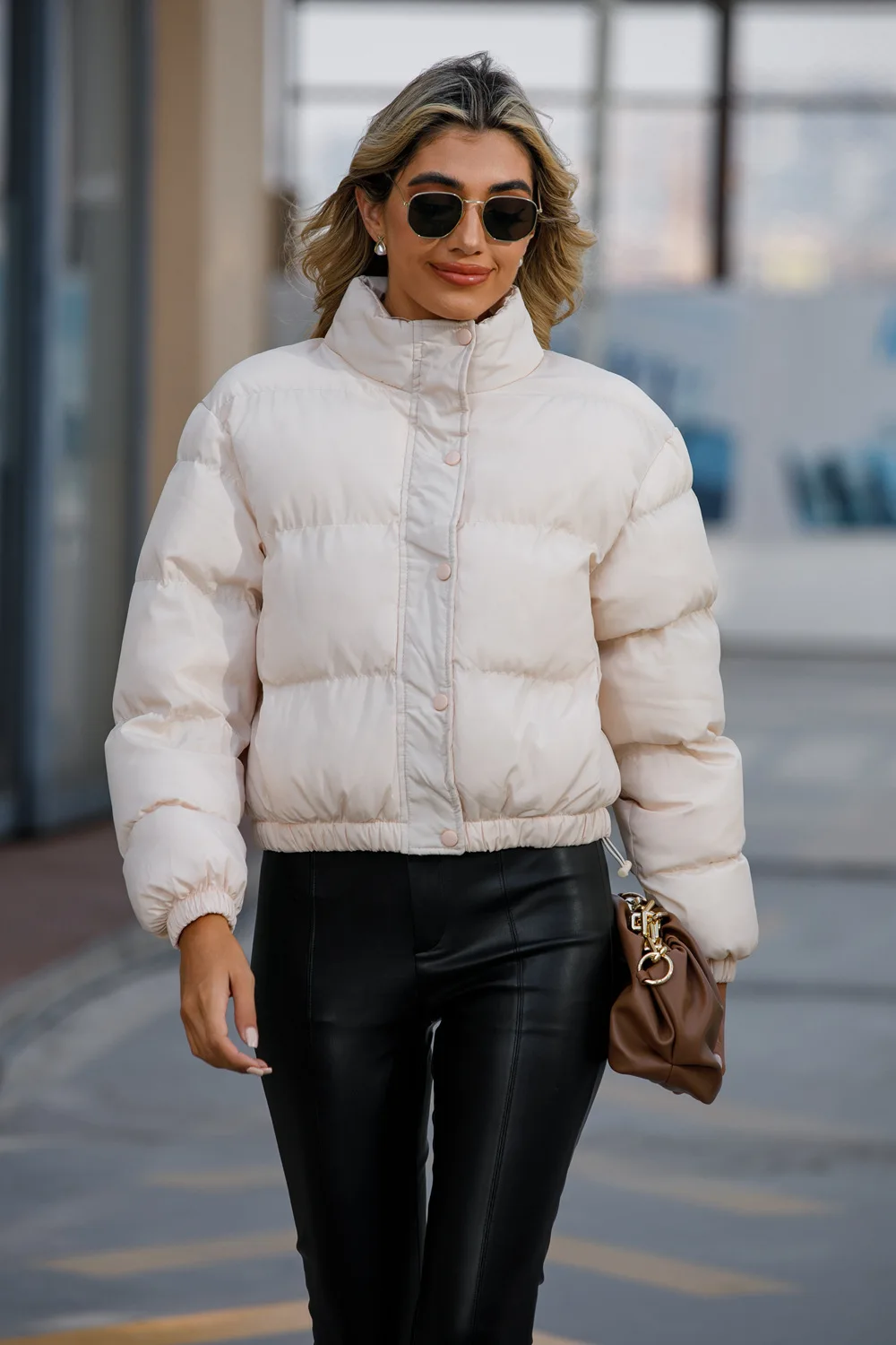Women's Short Cotton Coat Long Sleeve High Collar Warm Casual Parka Jacket Loose Fit Autumn Winter Outerwear