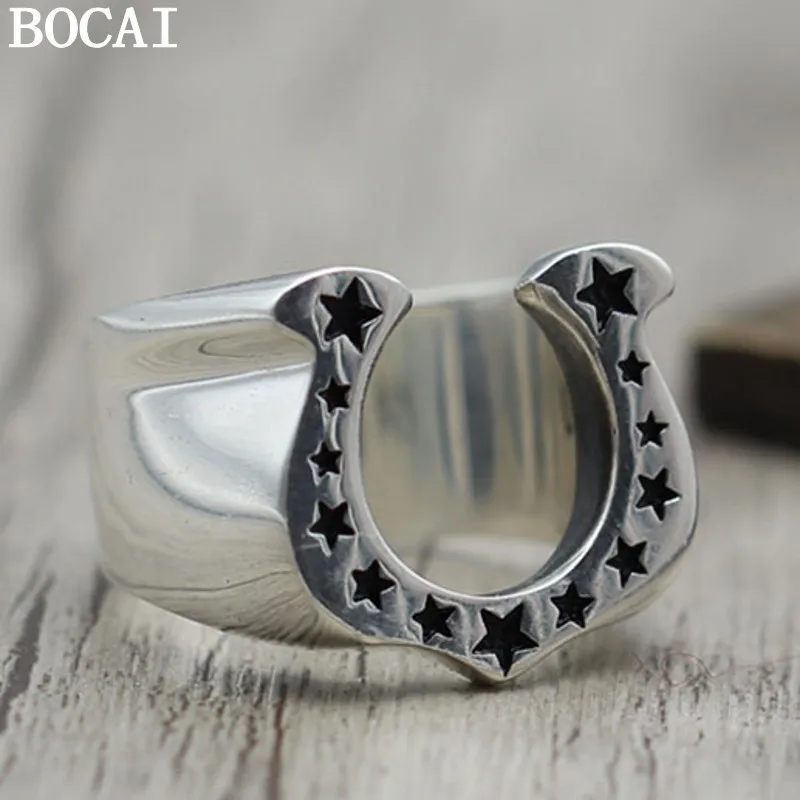 

Серебряные ювелирные изделия S925, аксессуары, личный трендер, винтажное мужское кольцо в форме подковы с замкнутой U-образной звездой в стиле ретро