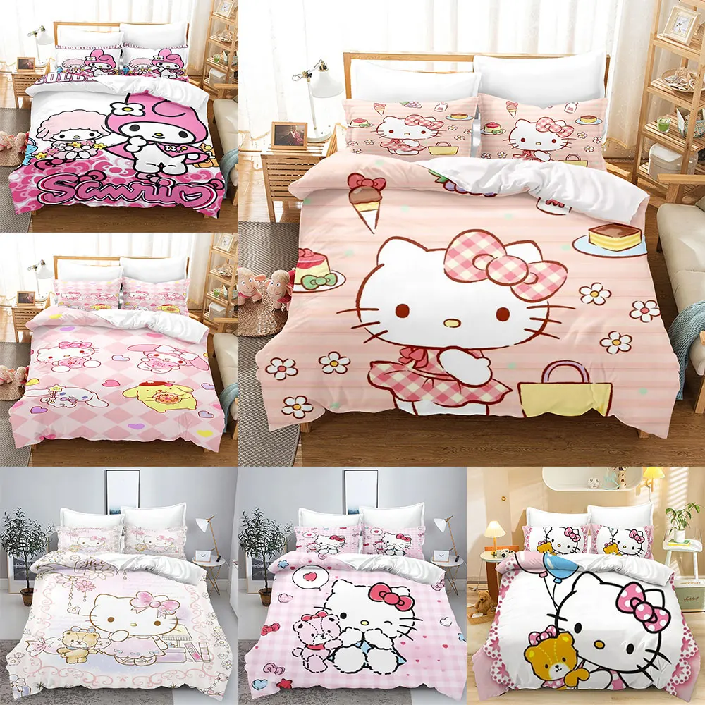 

Sanrio Hello Kitty Bedding Sets My Melody Comforter Cover Bed Cover Duvet Cover Pillow Case 2-3 Pieces Sets Kids Adult Size