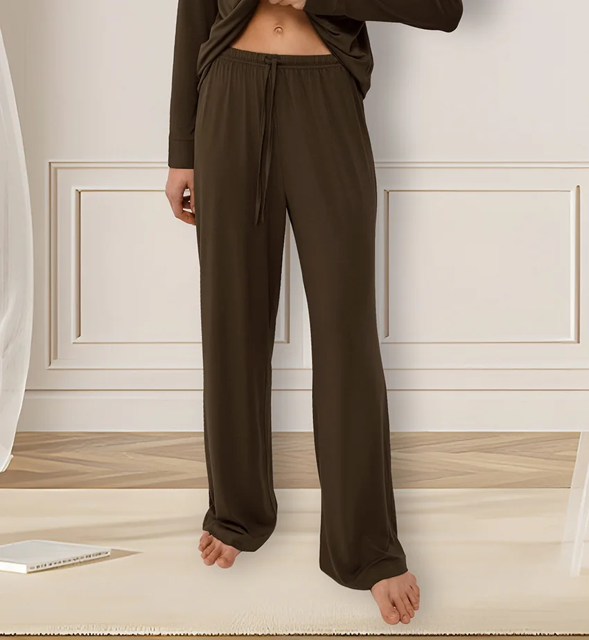 Autumn Brown 2026 Modal Pajama Set | Soft Long-Sleeve Cardigan & Trousers | Comfortable Women's Loungewear & Sleepwear (2-Piece)