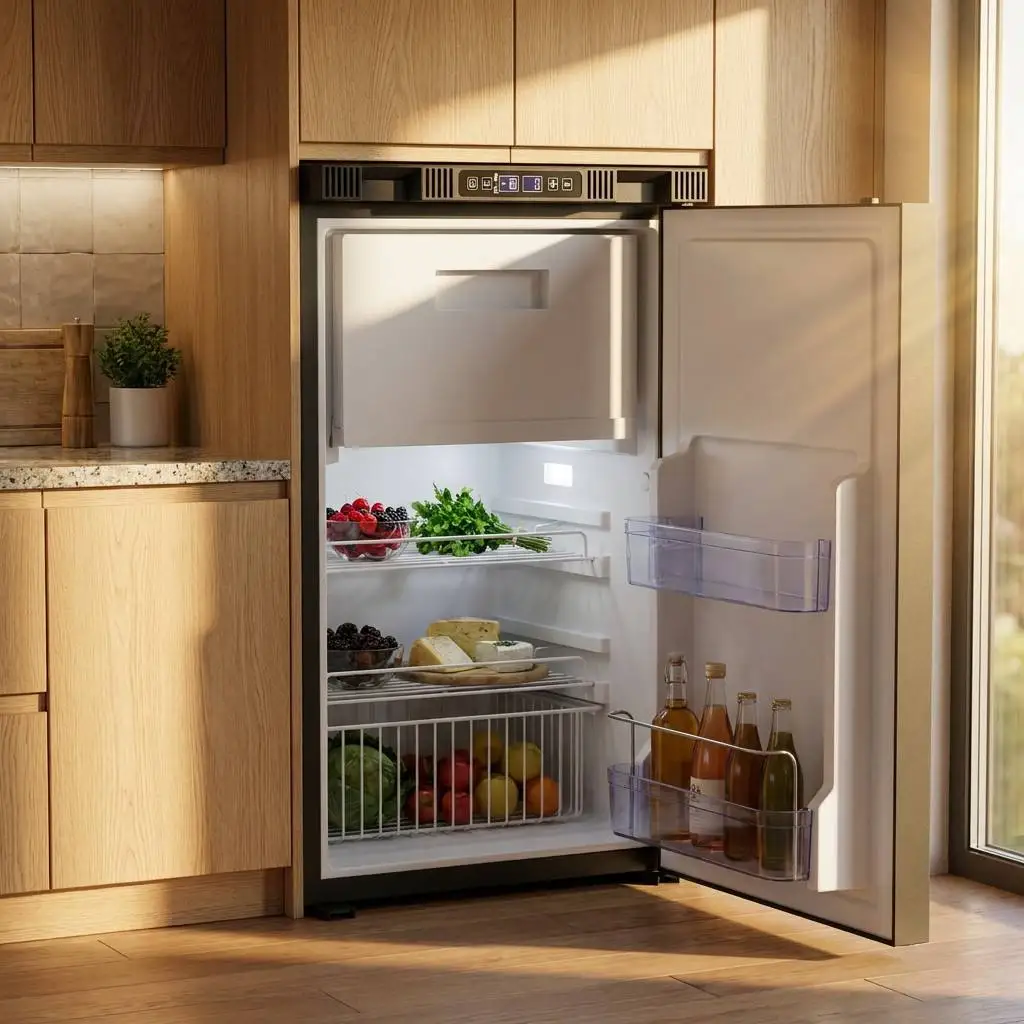 80L Upright Type Fridge 12 24 Volt Built-in Refrigerator for Semi Truck Sleeper Cabin Rv Freezer Cooler