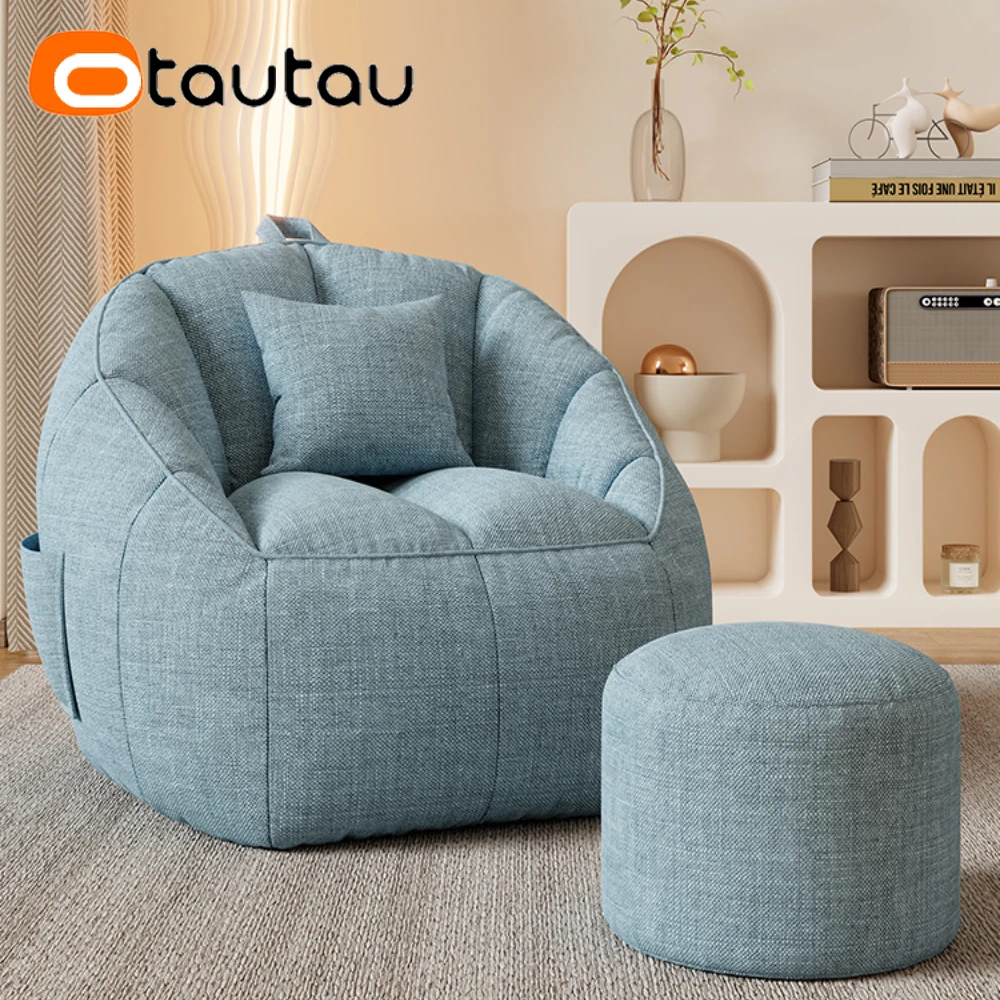 OTAUTAU-silla tipo puf de lino y algodón con relleno, PUF esquinero con otomana para adultos y niños, sofá tipo nido SF153