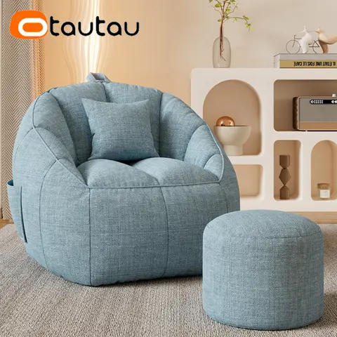 OTAUTAU Cotton Linen Bean Bag Chair with Filling Corner Beanbag Pouf with Ottoman Adults Kids Floor Sofa Nest Couch SF153