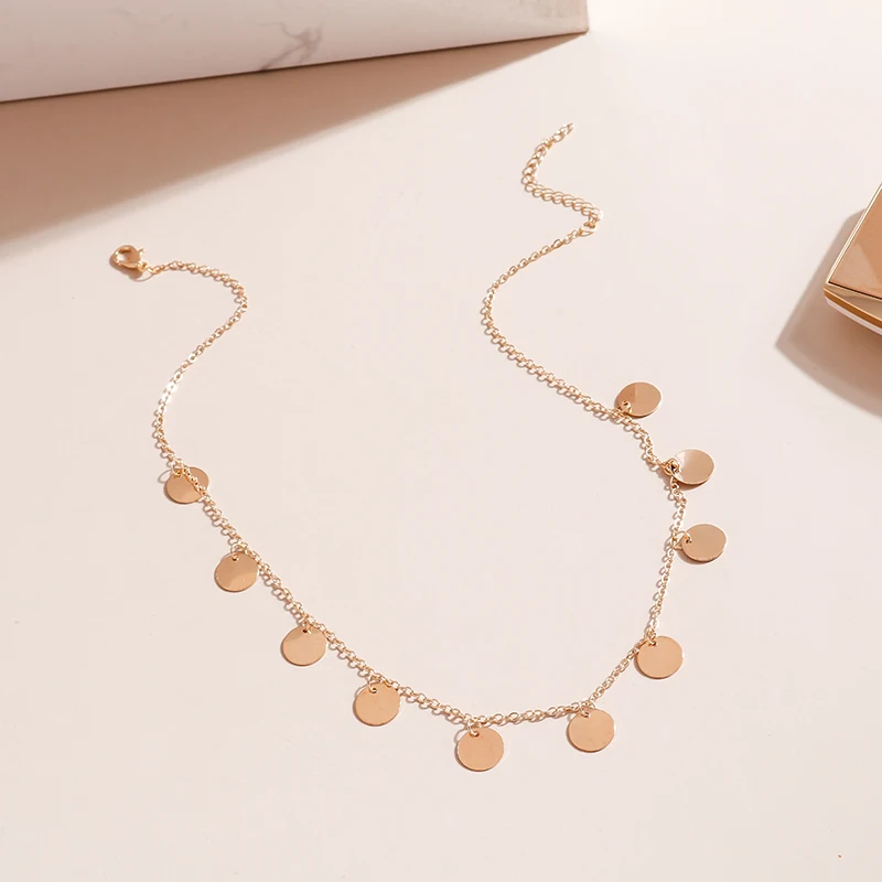 New Gold Color Sequins Coins Pendant Necklace for Women Bohemian Choker Necklaces Ladies Neck Short Chain Collares Jewelry Gifts