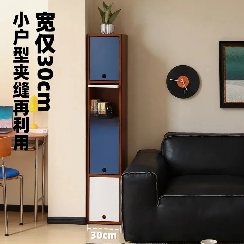 A Extremely narrow side, living room solid wood medium and antique style high and narrow vertical cabinet floor locker crevic
