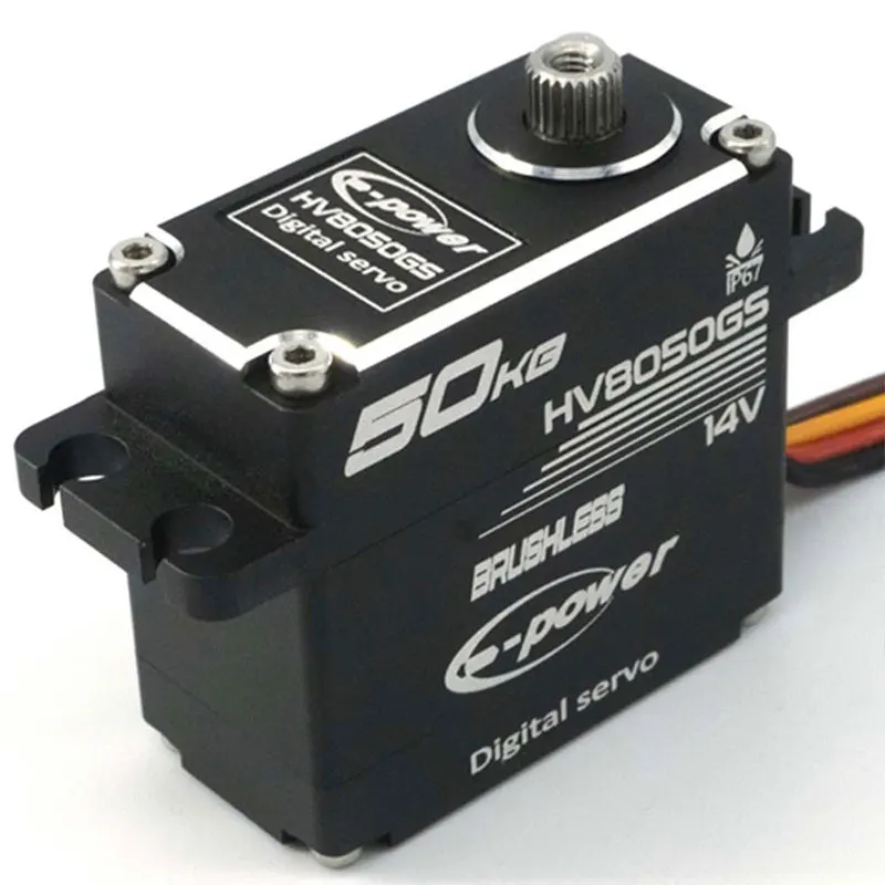 E-POWERRC เซอร์โวแบบไร้แปรงถ่านกันน้ำได้50กก. 180 °/270 °/360 ° กล่องอลูมิเนียมโลหะ14V HV แรงบิดสูง HV 1/10 1/8ตีนตะขาบรถของเล่นเรือตีนตะขาบบังคับวิทยุ