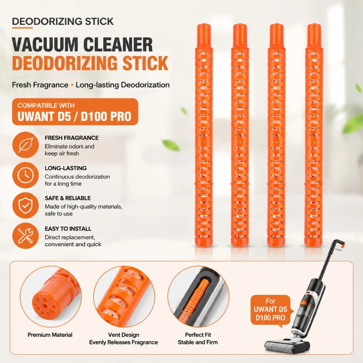 Deodorant Stick Replacement Accessories Compatible With UWANT D5 D100 Pro Wet Dry Floor Washer Vacuum Cleaner Odor Removal Parts