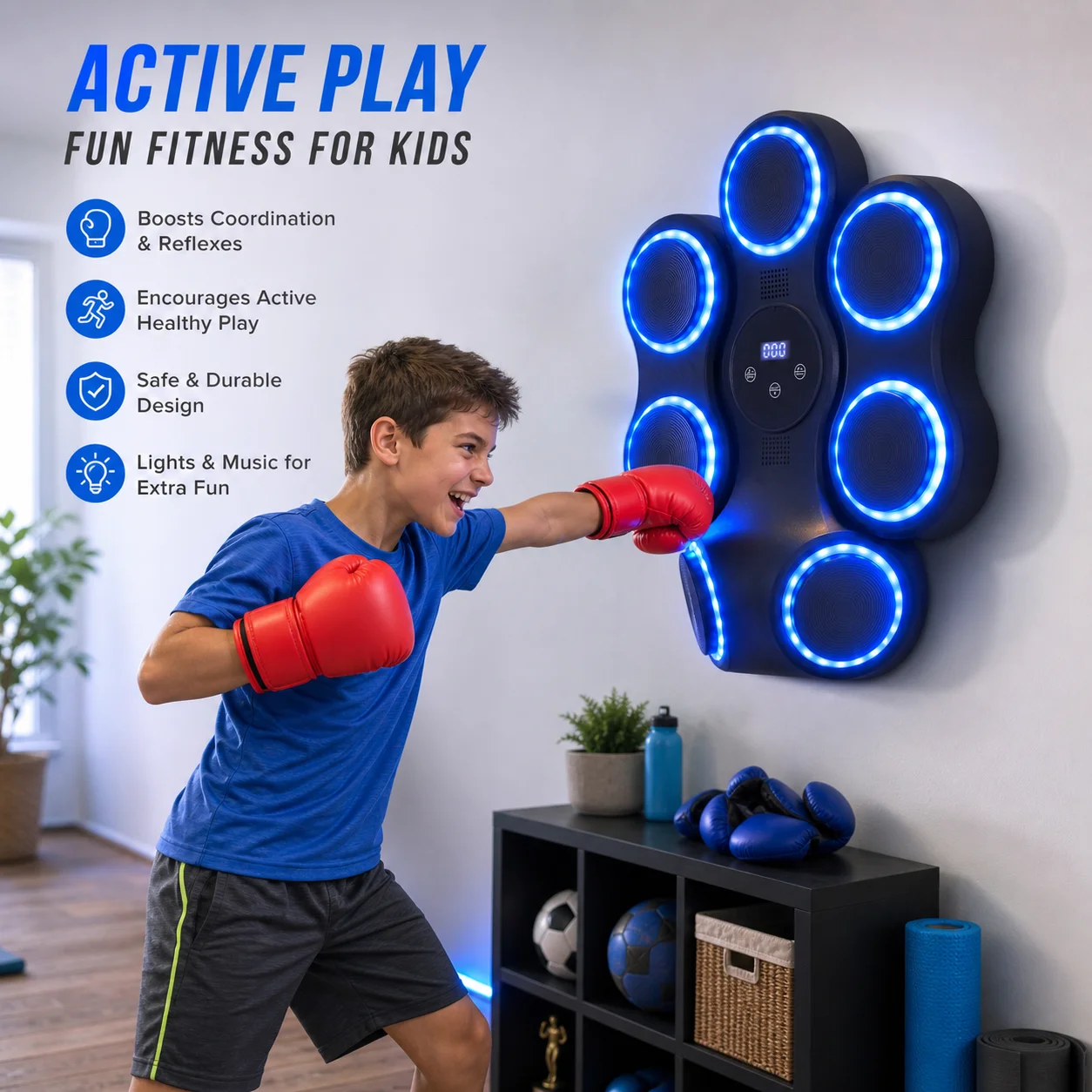 5W Interactive Punching Trainer, Wall Mounted Electronic Boxing Target with Lighting and Music, Smart Boxing Machine for Professional Boxers, Fitness People view 3