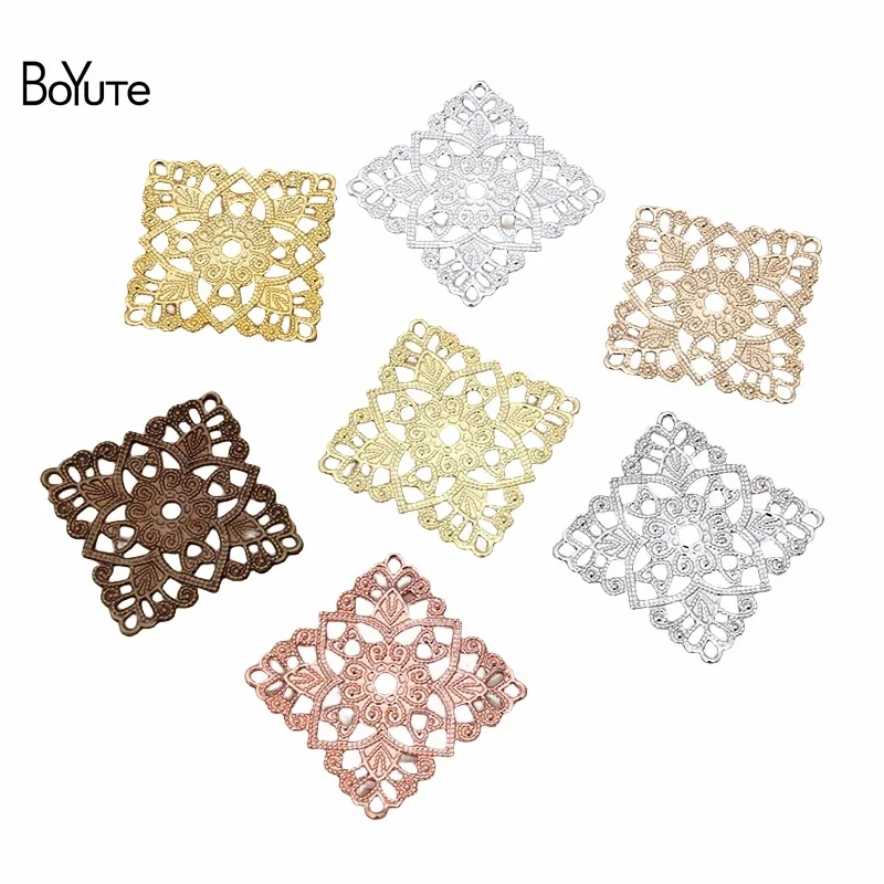 

BoYuTe (50 Pieces/Lot) 30MM Metal Brass Square Flower Filigree Findings DIY Handmade Jewelry Materials