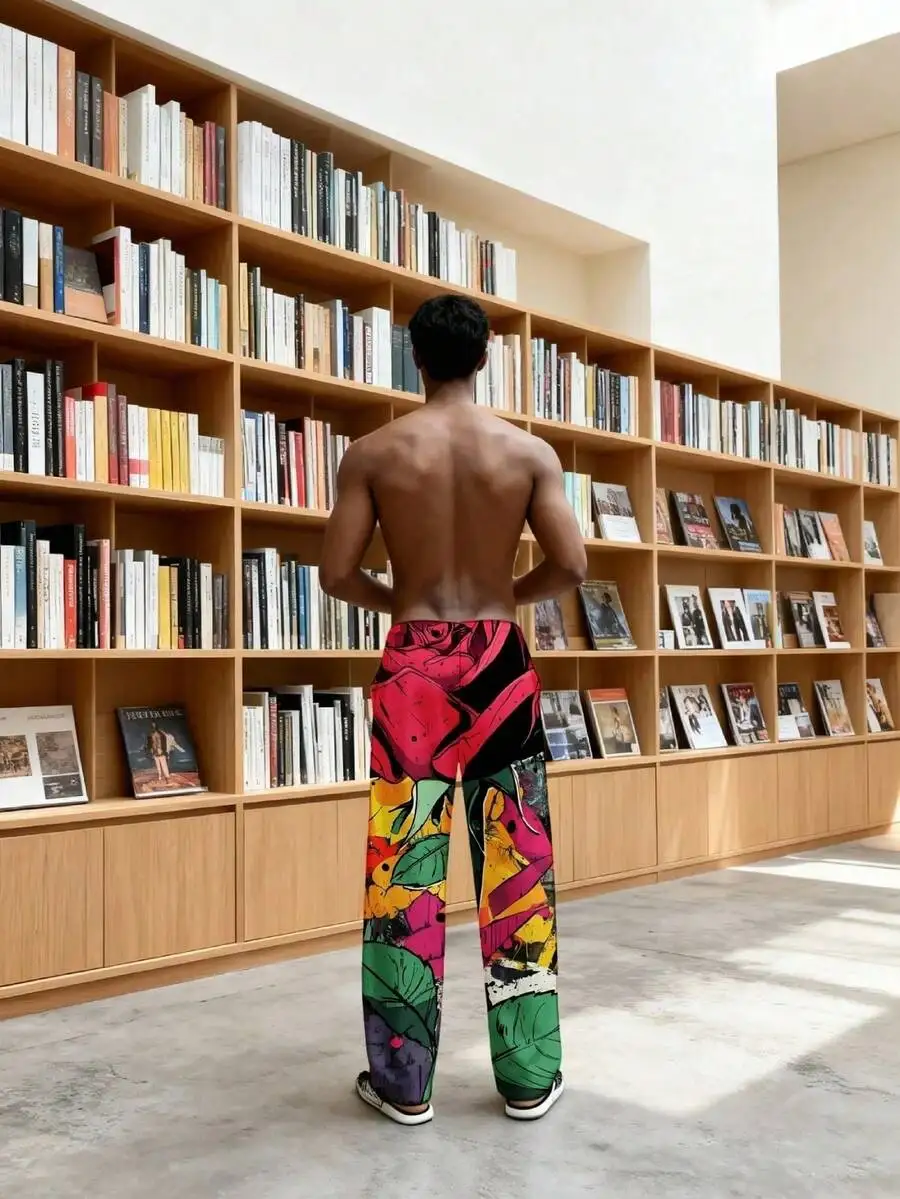 

Mens Lightweight 3D Print Drawstring Pants Featuring Vibrant Tropical Roses And Leaves In Sunset Tones For Summer Casual Wear
