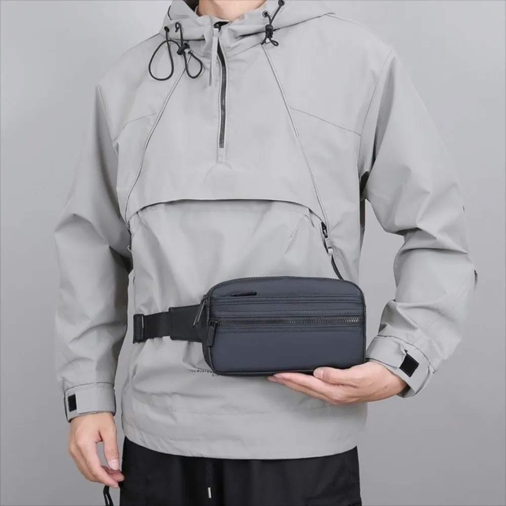 

PU Men's Waist Bag Lightweight Single Shoulder Crossbdoy Chest Bag Adjustable Multilayer Running Pouch Belt Camping