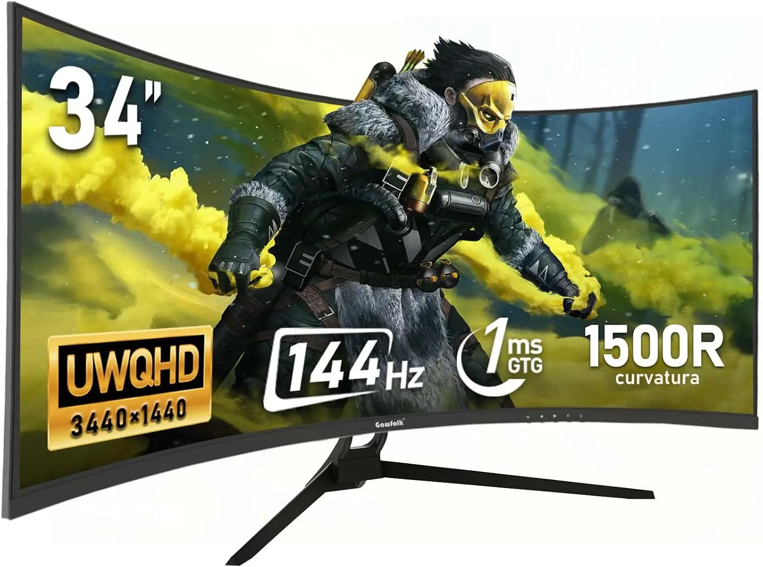 

34-дюймовый ультраширокий изогнутый игровой монитор, 144 Гц, 1500R, UWQHD 3440x1440, Adaptive Sync, с возможностью крепления на стену - черный