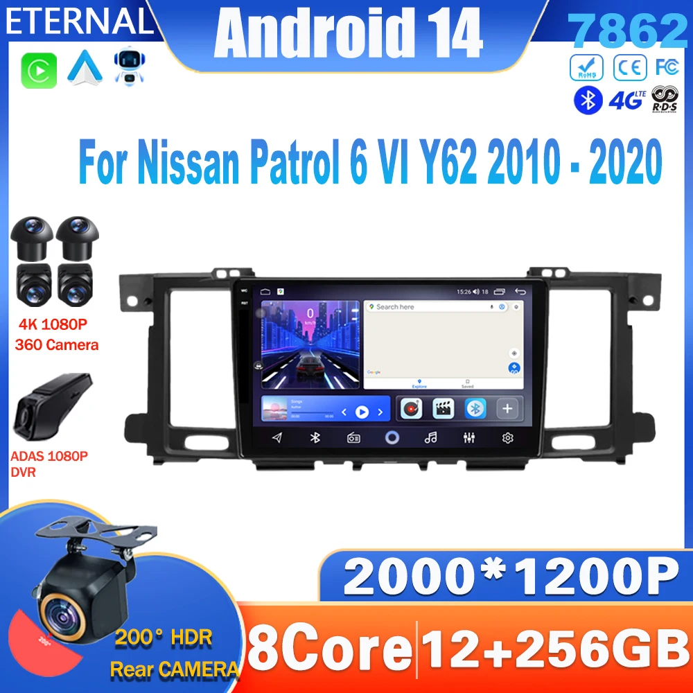 

Android 14 Car Radio For Nissan Patrol 6 VI Y62 2010 - 2020 Multimedia Video Player Navigation Carplay Head Unit NO 2Din 4G BT