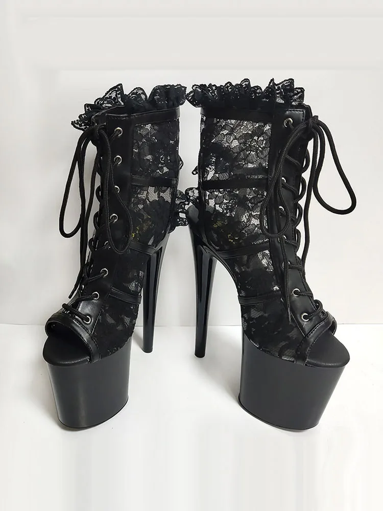 20cm Lace Sexy Fetish Shoes Gothic Platform High Heel Peep Toe Ankle Boots Women 8Inch Pole Dance Shoes Models Peep Toe Exotic