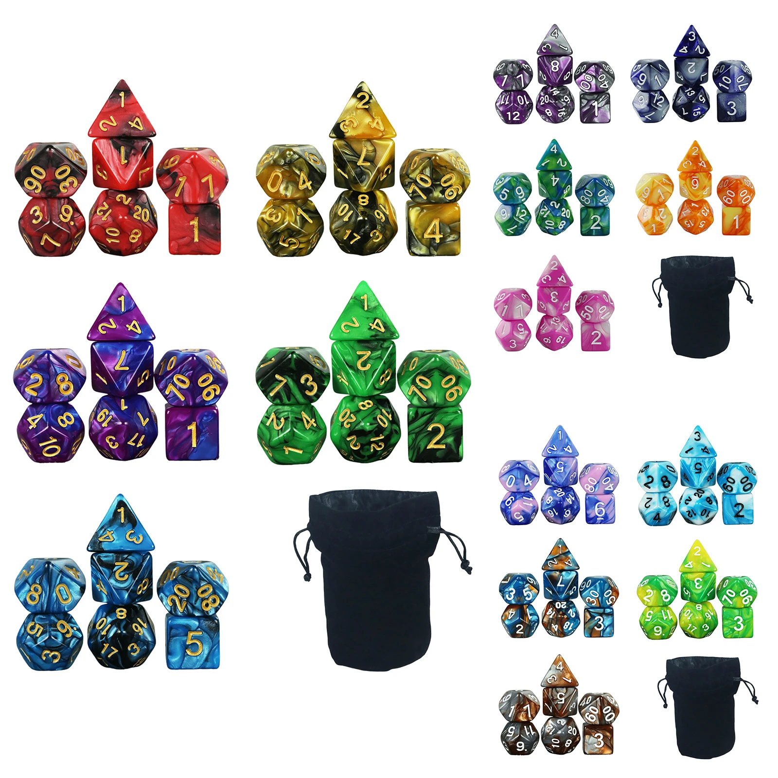 

Multi-Sided Dice Set with Black Bag (35 Pieces) Dragon Dice for D&D Role playing Game Tabletop Games