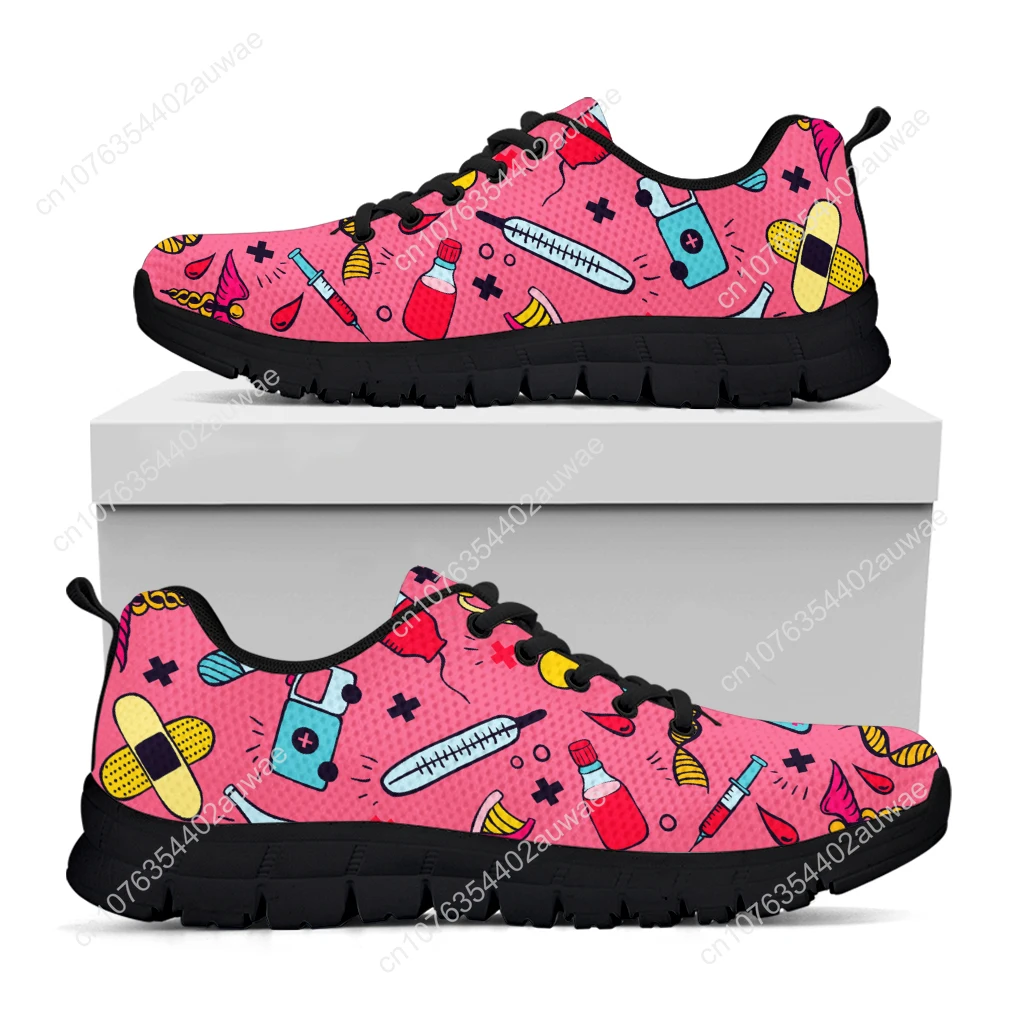 Dark Pink First Aid Medical Printing Lightweight Outdoor Sneakers Nurse Medical Shoes Casaul Sneakers Zapatos Mujer