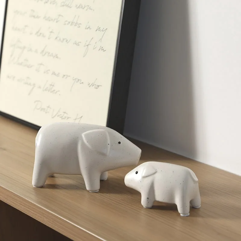 Nordic Style Charming Ceramic Swine Figurines Entryway Living Space Desk Ornament Handcrafted Gift Object Collection Home Decor