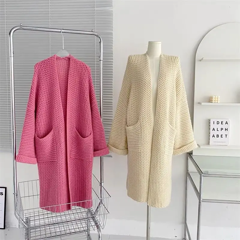 

Retro gentle wind soft waxy milk sweater women's spring design sense niche knitted cardigan loose medium and long coat